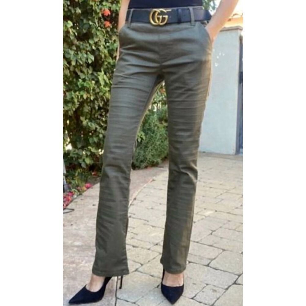 Bevy Flog Nansi Flare‎ Style Pants Moss Green Check Original Size 24 (2)
